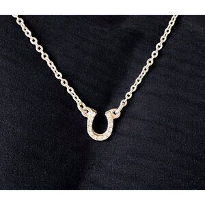 Premier Design Silver‎ Tone Dainty Necklace Good Luck Horse Shoe Rhinestones 16"